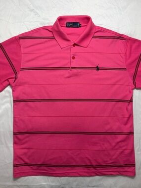Ralph Lauren Men's Hot Pink Polo with Black Stripe Detail